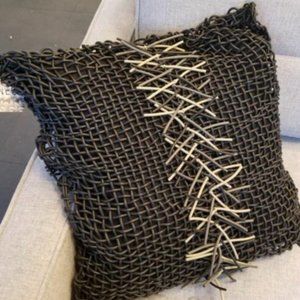 Black Mixed Fringe Designer Pillow by NEO (With white accent)